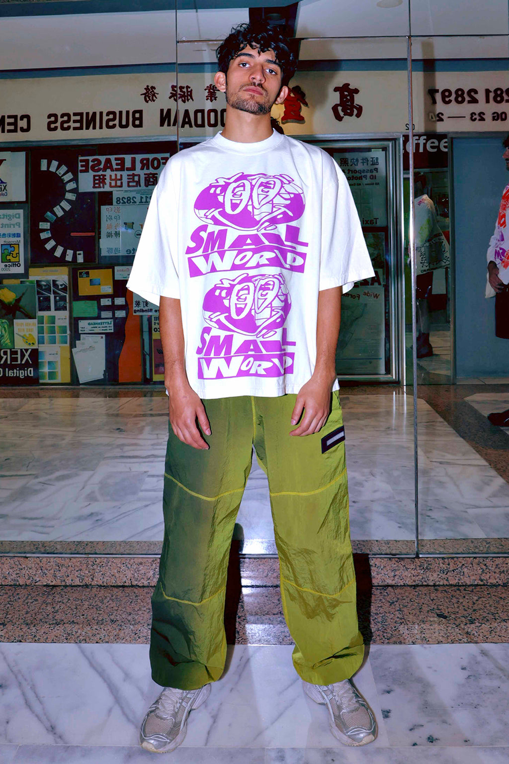 SMALL WORLD TEE 1.0 - NEON PURPLE ON OFF WHITE
