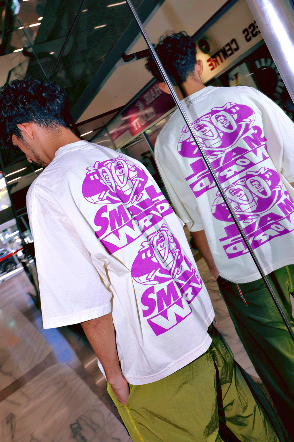 SMALL WORLD TEE 1.0 - NEON PURPLE ON OFF WHITE