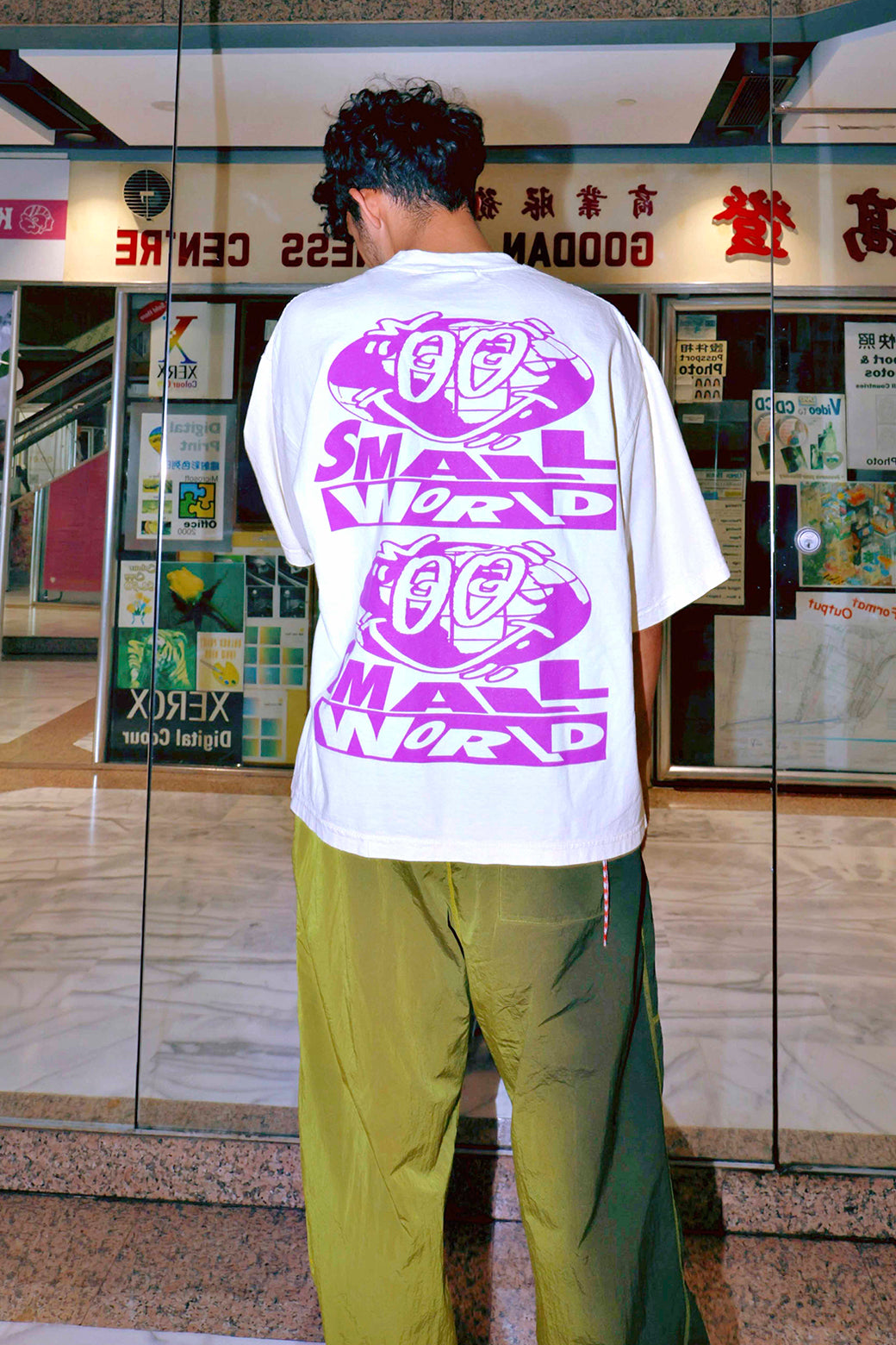 SMALL WORLD TEE 1.0 - NEON PURPLE ON OFF WHITE
